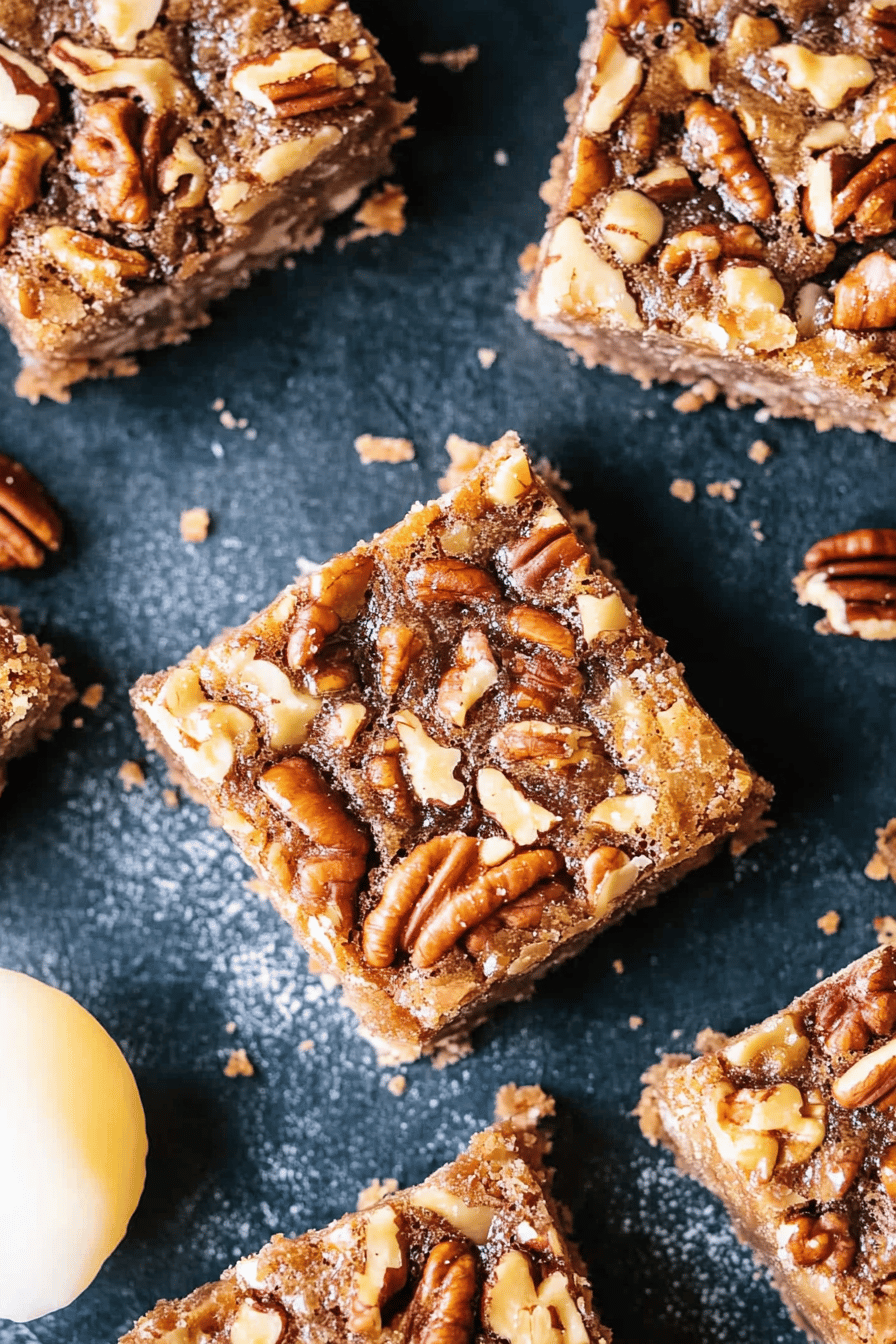 Pecan Bars Recipe ingredients organized and measured on kitchen counter