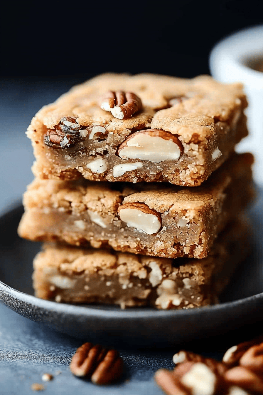 Pecan Chewies Recipe slice on plate showing perfect texture and swirl pattern