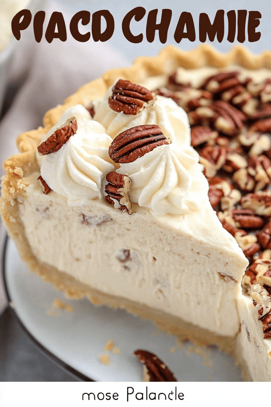 Pecan Cream Pie slice on plate showing perfect texture and swirl pattern