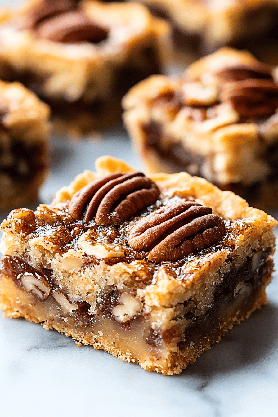 Pecan Pie Bars slice on plate showing perfect texture and swirl pattern