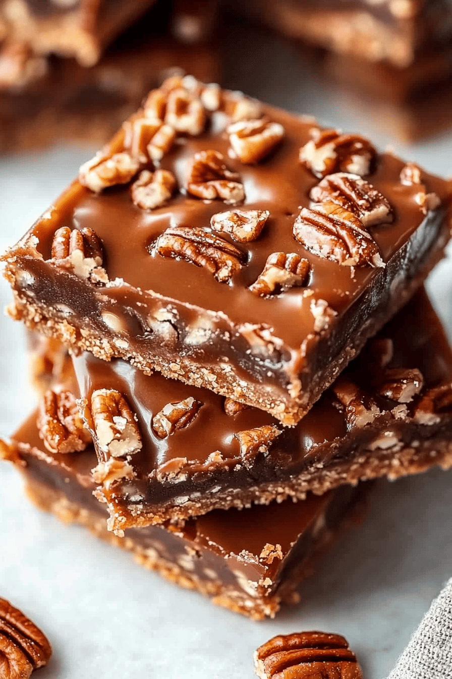 Pecan Turtle Bars Recipe ingredients organized and measured on kitchen counter