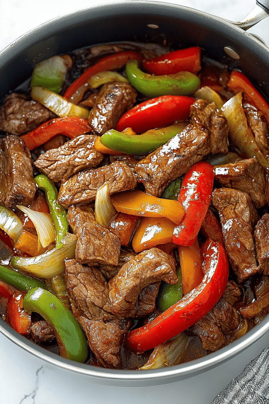 Pepper Steak Recipe ingredients organized and measured on kitchen counter