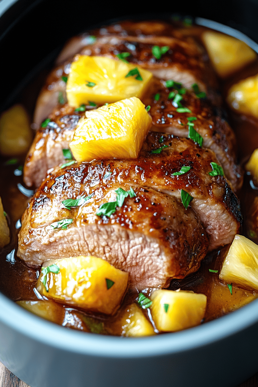 Pineapple Pork Loin slice on plate showing perfect texture and swirl pattern