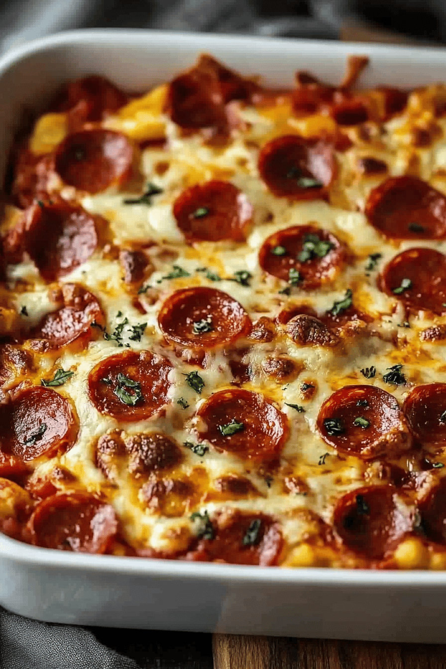 Pizza Casserole Recipe final dish beautifully presented and ready to serve