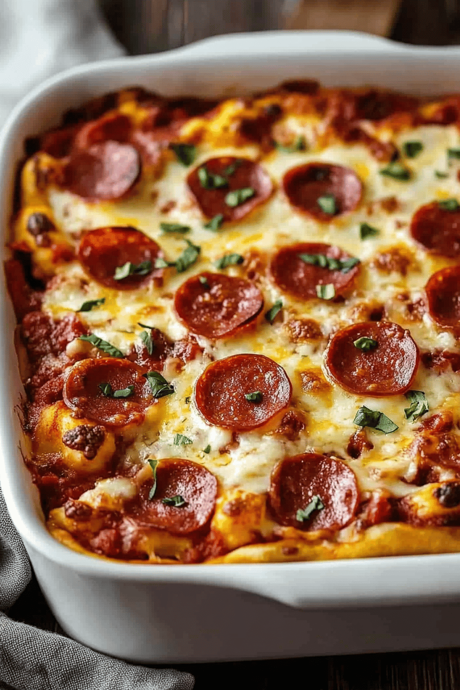 Pizza Casserole Recipe slice on plate showing perfect texture and swirl pattern