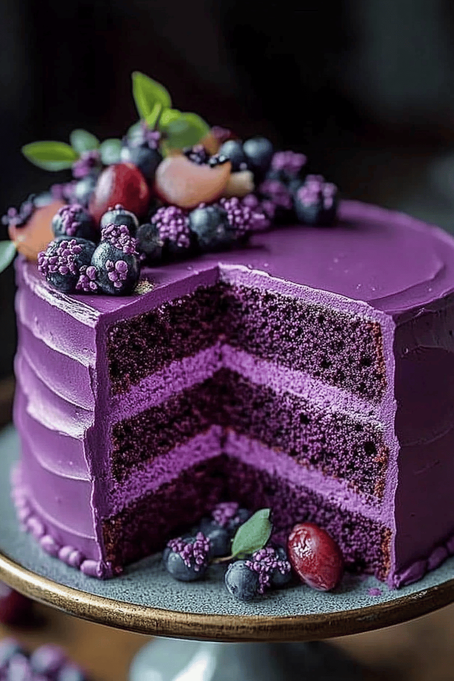 Purple Velvet Cake final dish beautifully presented and ready to serve