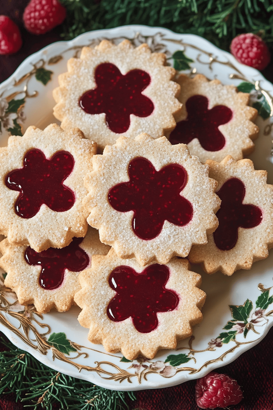 Raspberry Linzer Cookies slice on plate showing perfect texture and swirl pattern