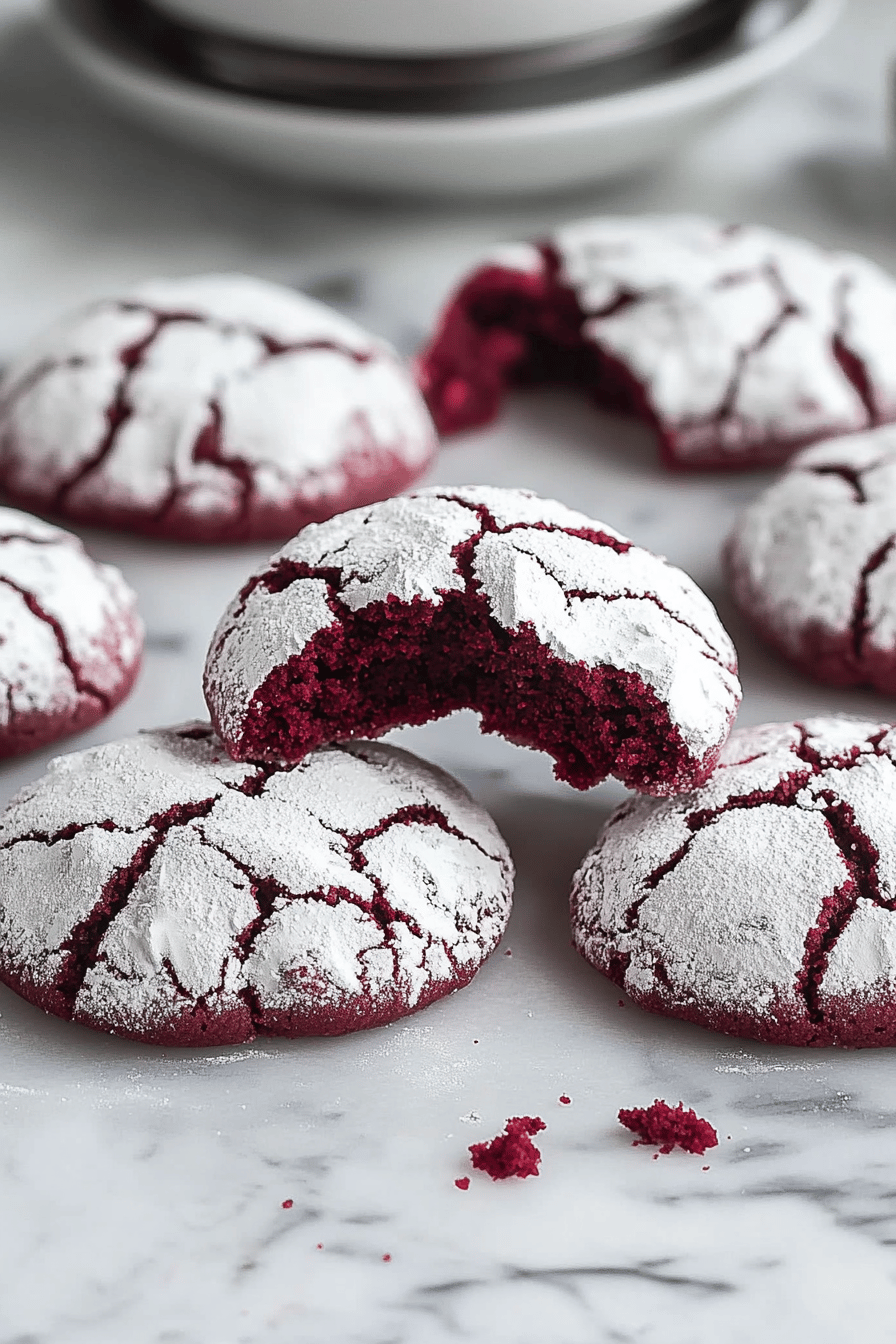 Red Velvet Crinkle Cookies final dish beautifully presented and ready to serve
