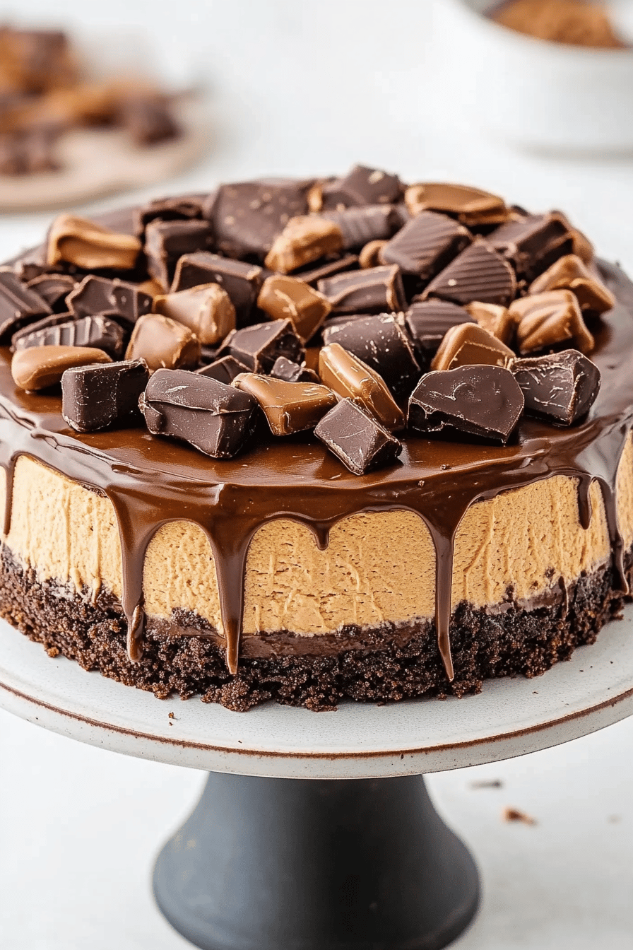 Reese's Cheesecake Recipe final dish beautifully presented and ready to serve