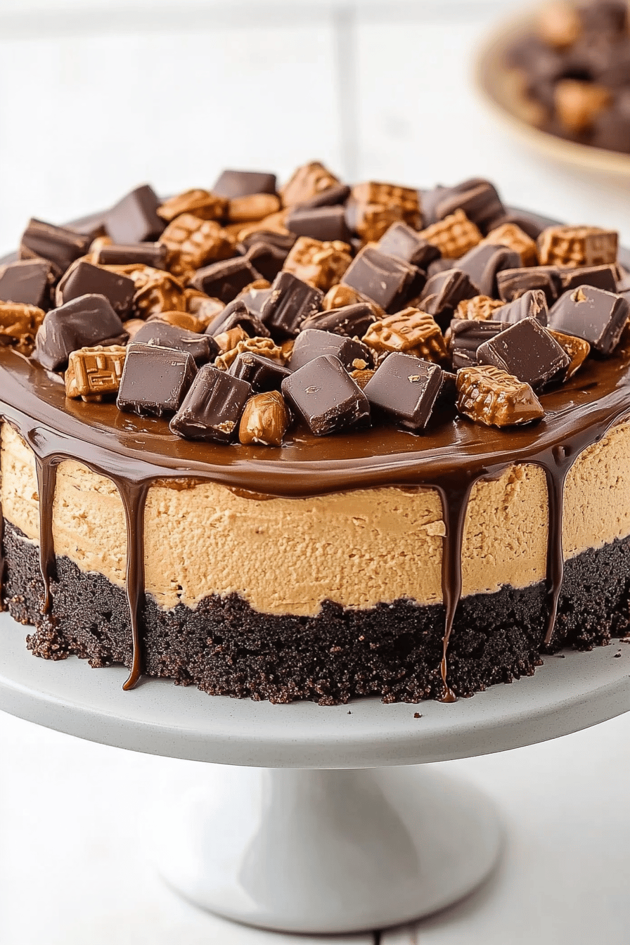 Reese's Cheesecake Recipe slice on plate showing perfect texture and swirl pattern