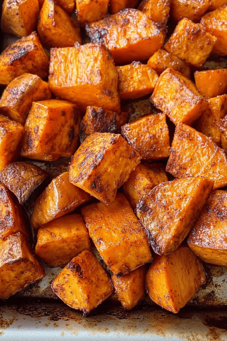 Roasted Maple Cinnamon Sweet Potatoes slice on plate showing perfect texture and swirl pattern