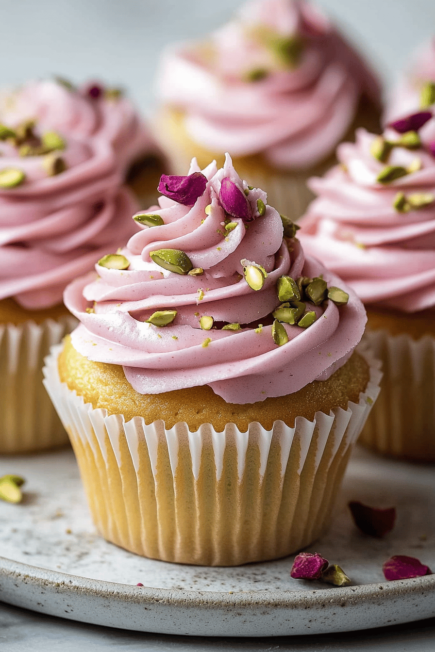 Rose Pistachio Cupcakes ingredients organized and measured on kitchen counter