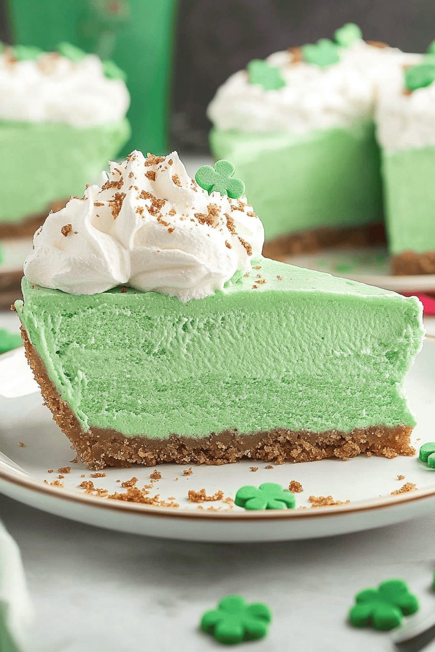 Shamrock Shake Pie slice on plate showing perfect texture and swirl pattern