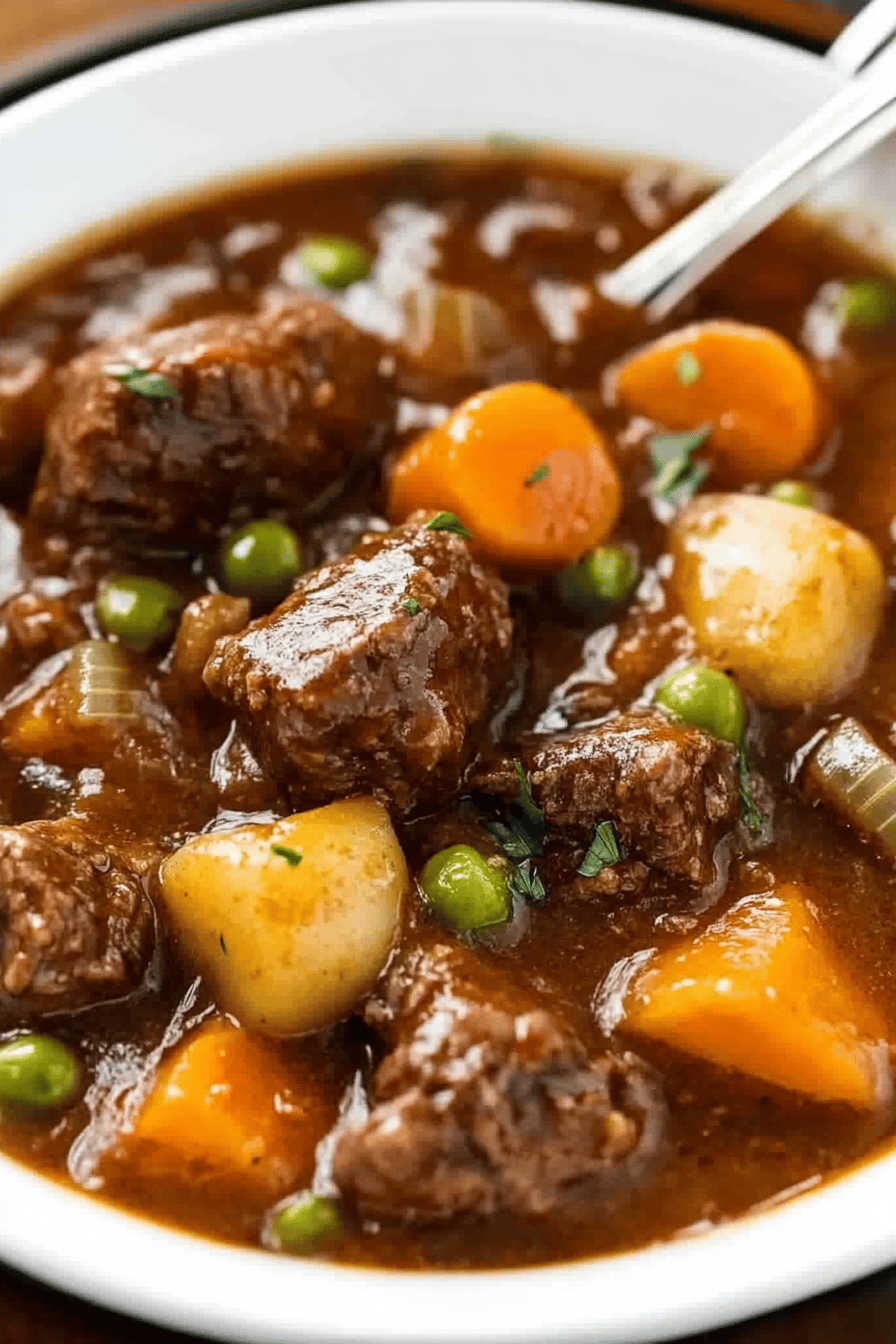 Slow Cooker Beef Stew final dish beautifully presented and ready to serve