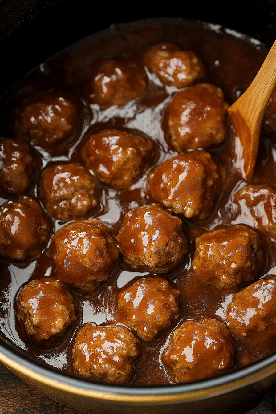 Slow Cooker Salisbury Steak Meatballs ingredients organized and measured on kitchen counter