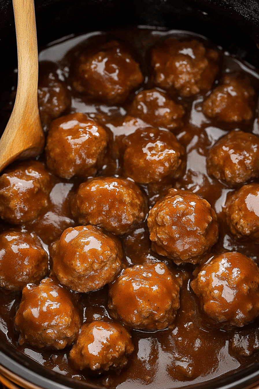 Slow Cooker Salisbury Steak Meatballs final dish beautifully presented and ready to serve