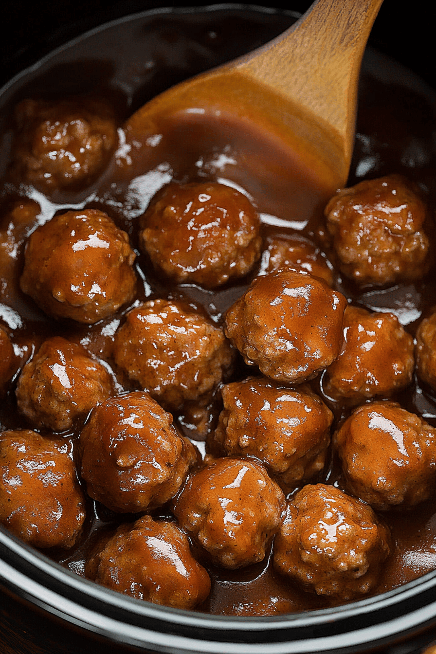 Slow Cooker Salisbury Steak Meatballs slice on plate showing perfect texture and swirl pattern