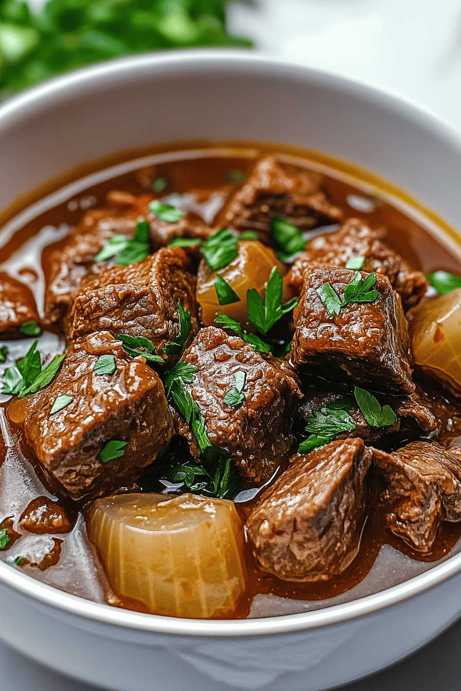 Slow Cooker Steak Soup final dish beautifully presented and ready to serve
