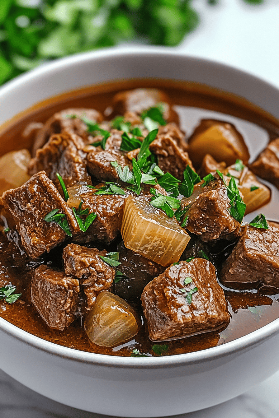 Slow Cooker Steak Soup slice on plate showing perfect texture and swirl pattern