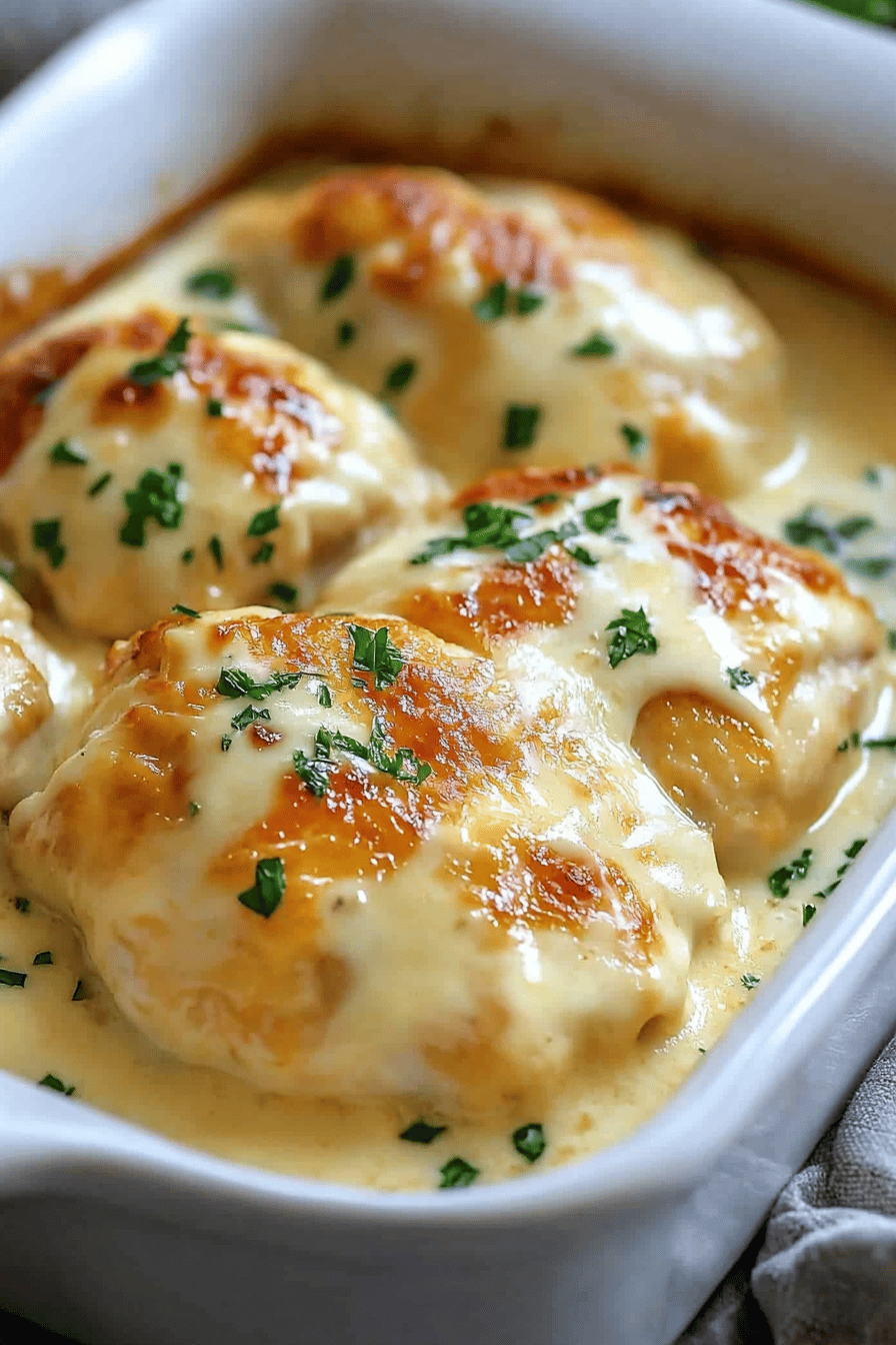 Smothered Cheesy Sour Cream Chicken final dish beautifully presented and ready to serve