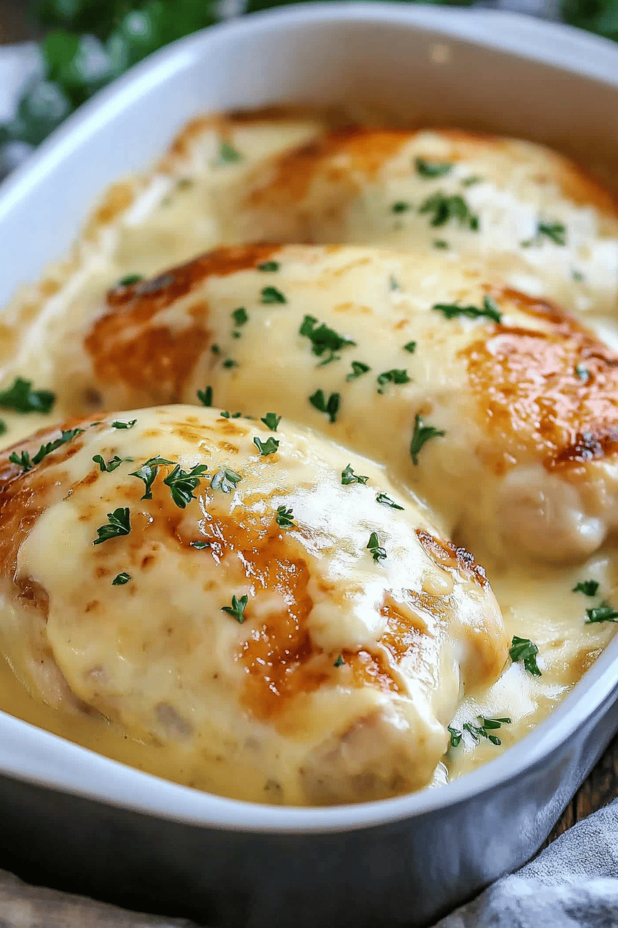 Smothered Cheesy Sour Cream Chicken slice on plate showing perfect texture and swirl pattern