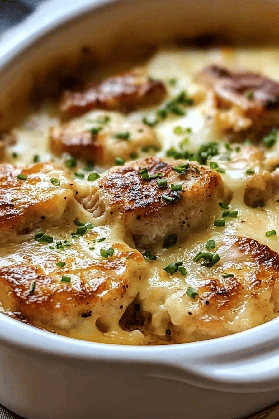 Smothered Pork Chop Casserole final dish beautifully presented and ready to serve