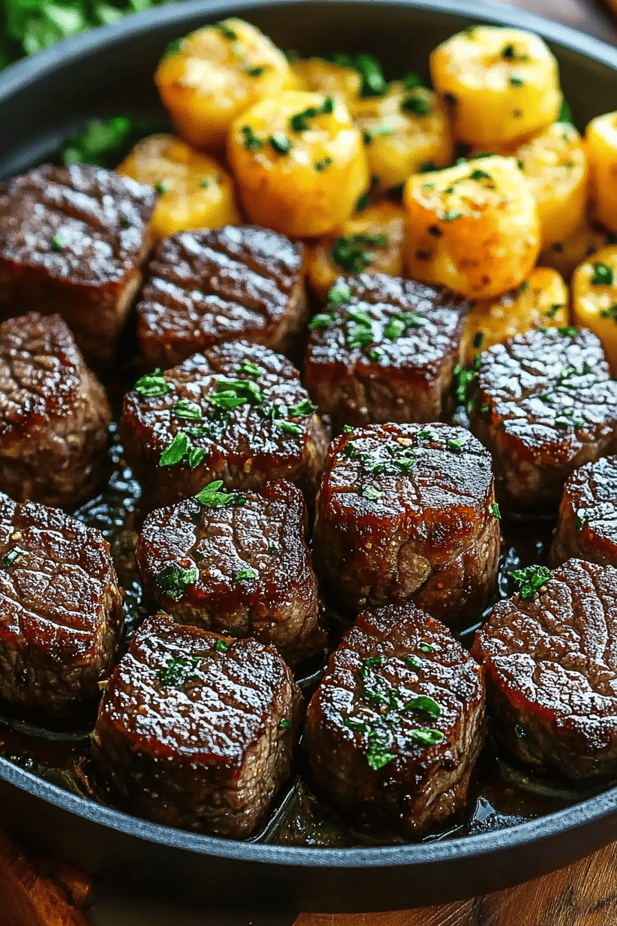 Steak Bites Recipe final dish beautifully presented and ready to serve