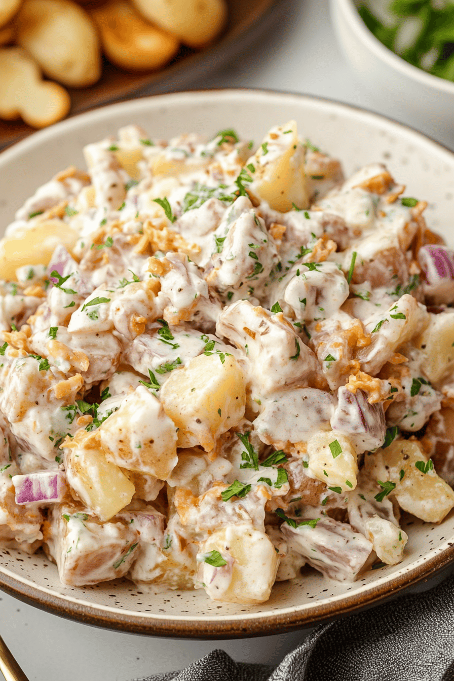 Steakhouse Potato Salad ingredients organized and measured on kitchen counter