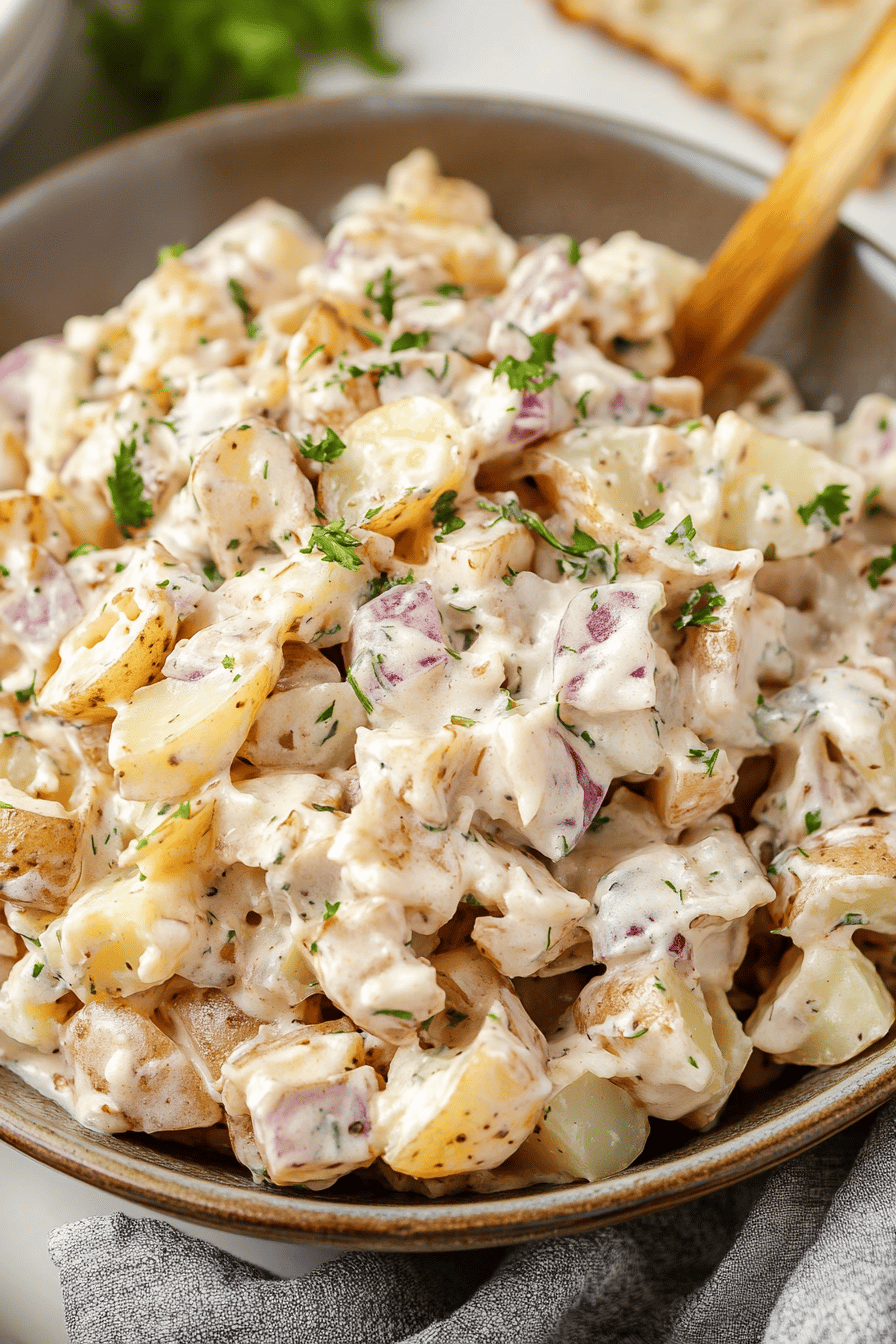 Steakhouse Potato Salad final dish beautifully presented and ready to serve