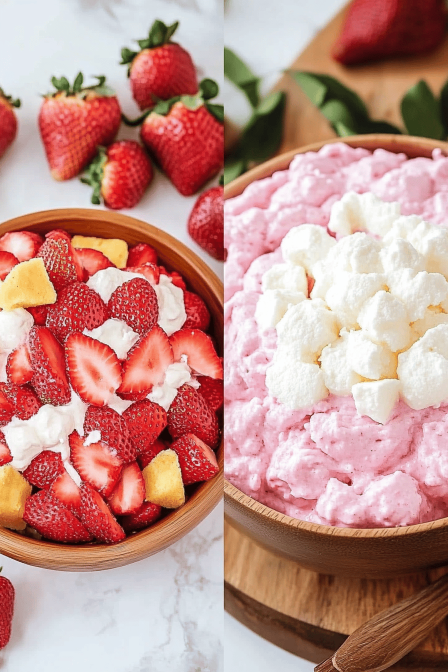 Strawberry Fluff Salad slice on plate showing perfect texture and swirl pattern