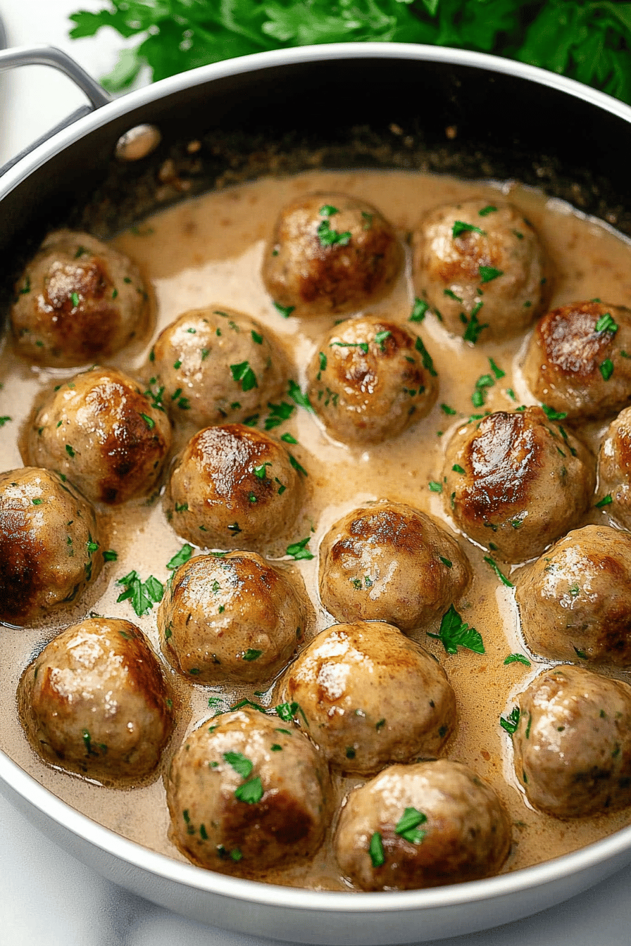 Swedish Meatball Recipe ingredients organized and measured on kitchen counter