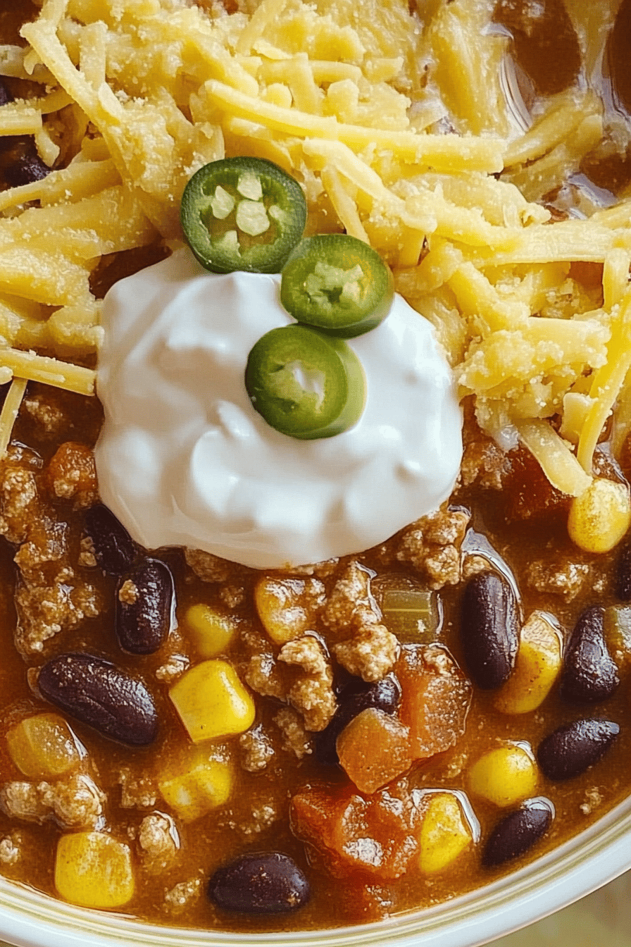 Taco Chili Recipe slice on plate showing perfect texture and swirl pattern