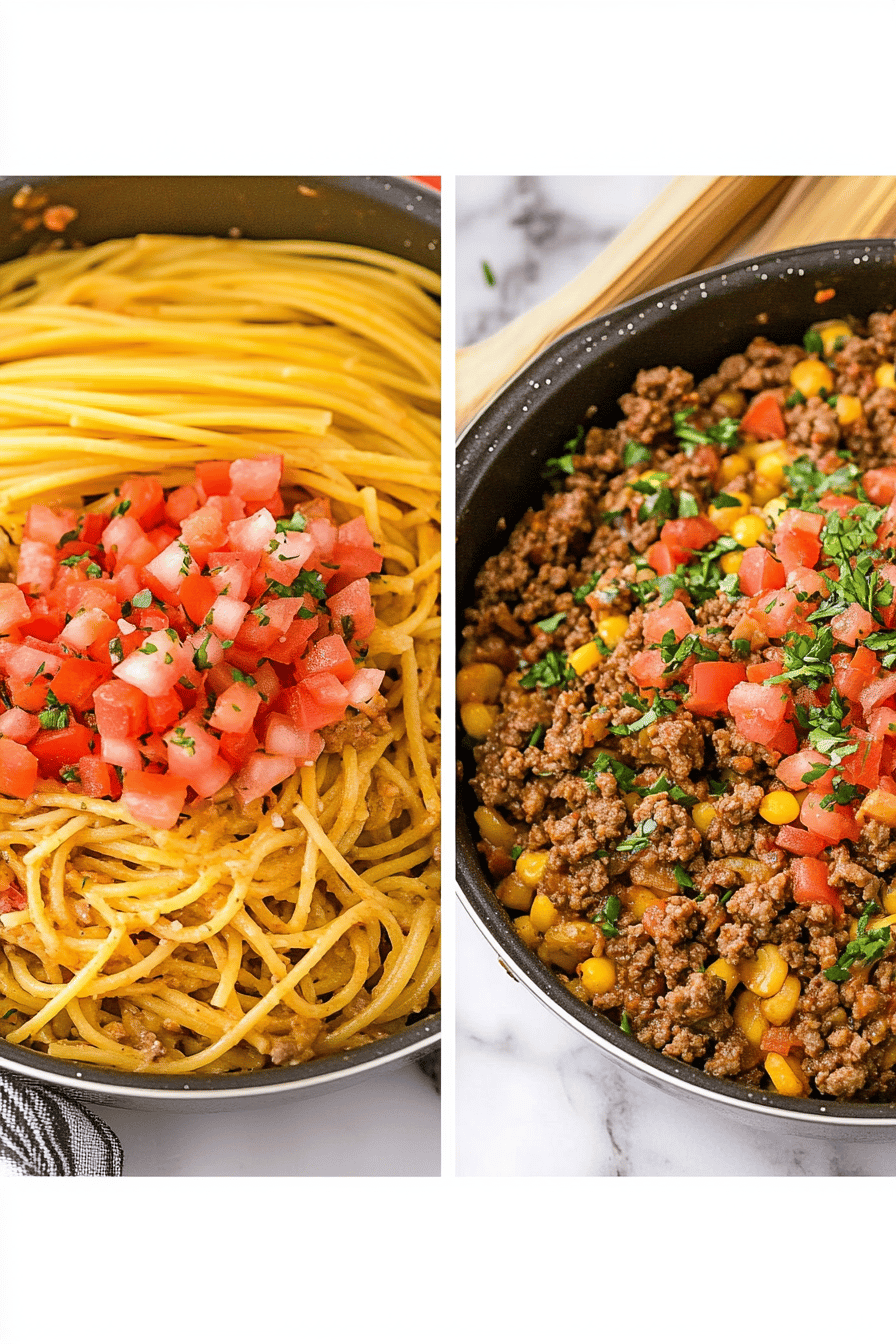 Taco Spaghetti Recipes ingredients organized and measured on kitchen counter