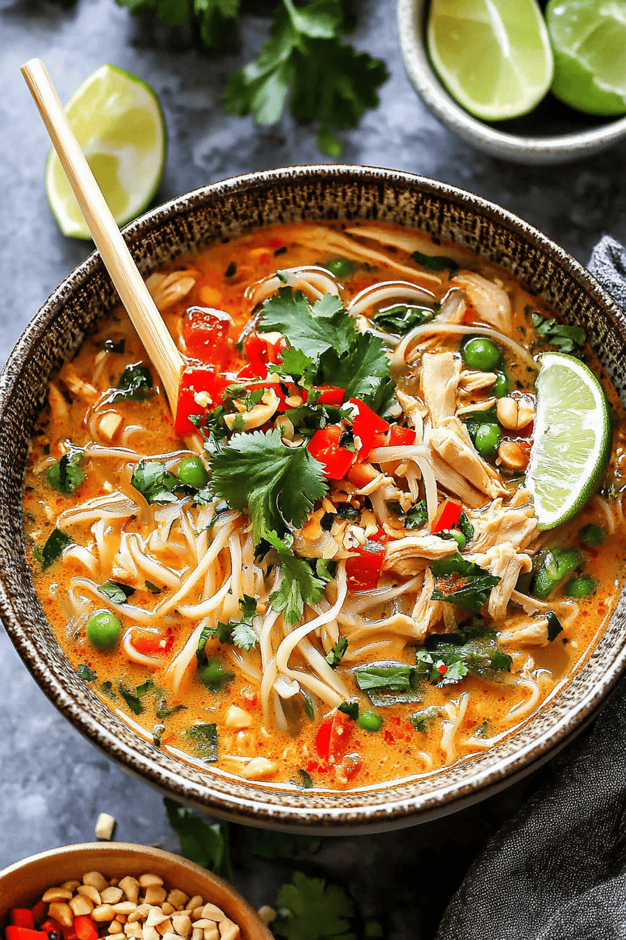 Thai Chicken Noodle Soup final dish beautifully presented and ready to serve