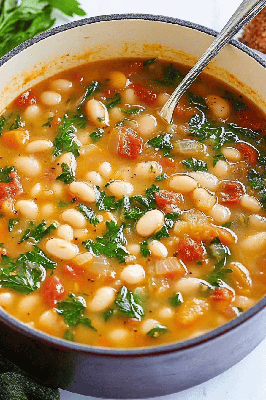 White Bean Soup Recipe ingredients organized and measured on kitchen counter