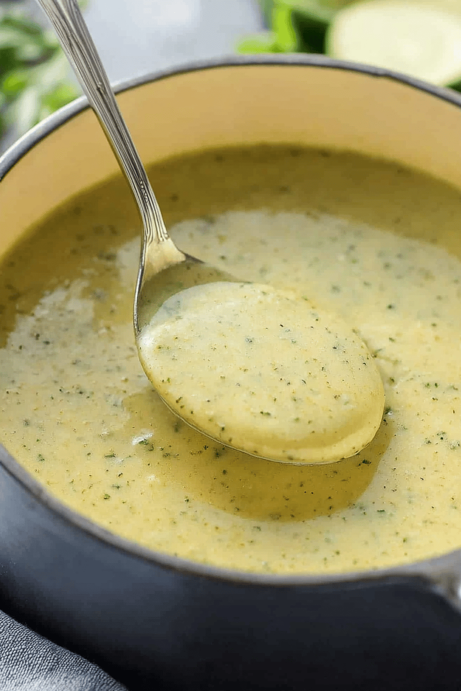 Zucchini Soup Recipe slice on plate showing perfect texture and swirl pattern