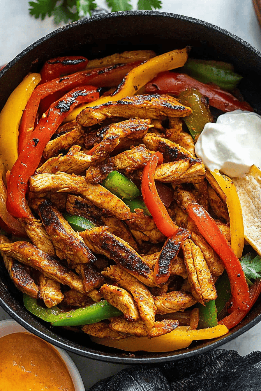 chicken fajitas tips slice on plate showing perfect texture and swirl pattern