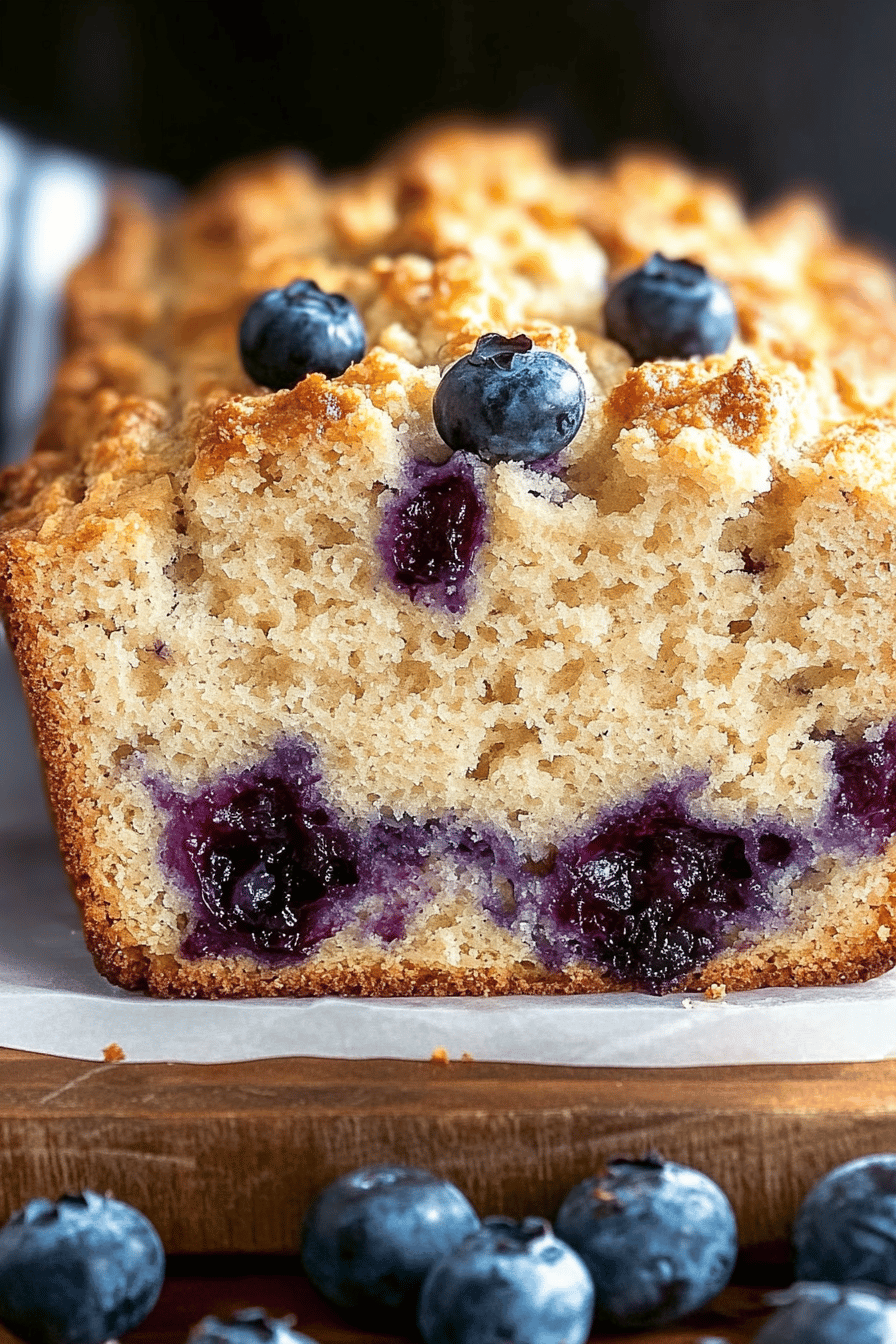 gluten-free blueberry bread slice on plate showing perfect texture and swirl pattern
