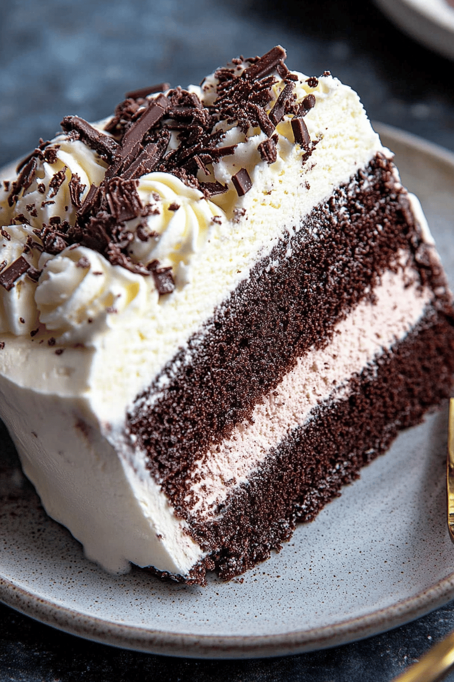 gluten-free ice cream cake slice on plate showing perfect texture and swirl pattern