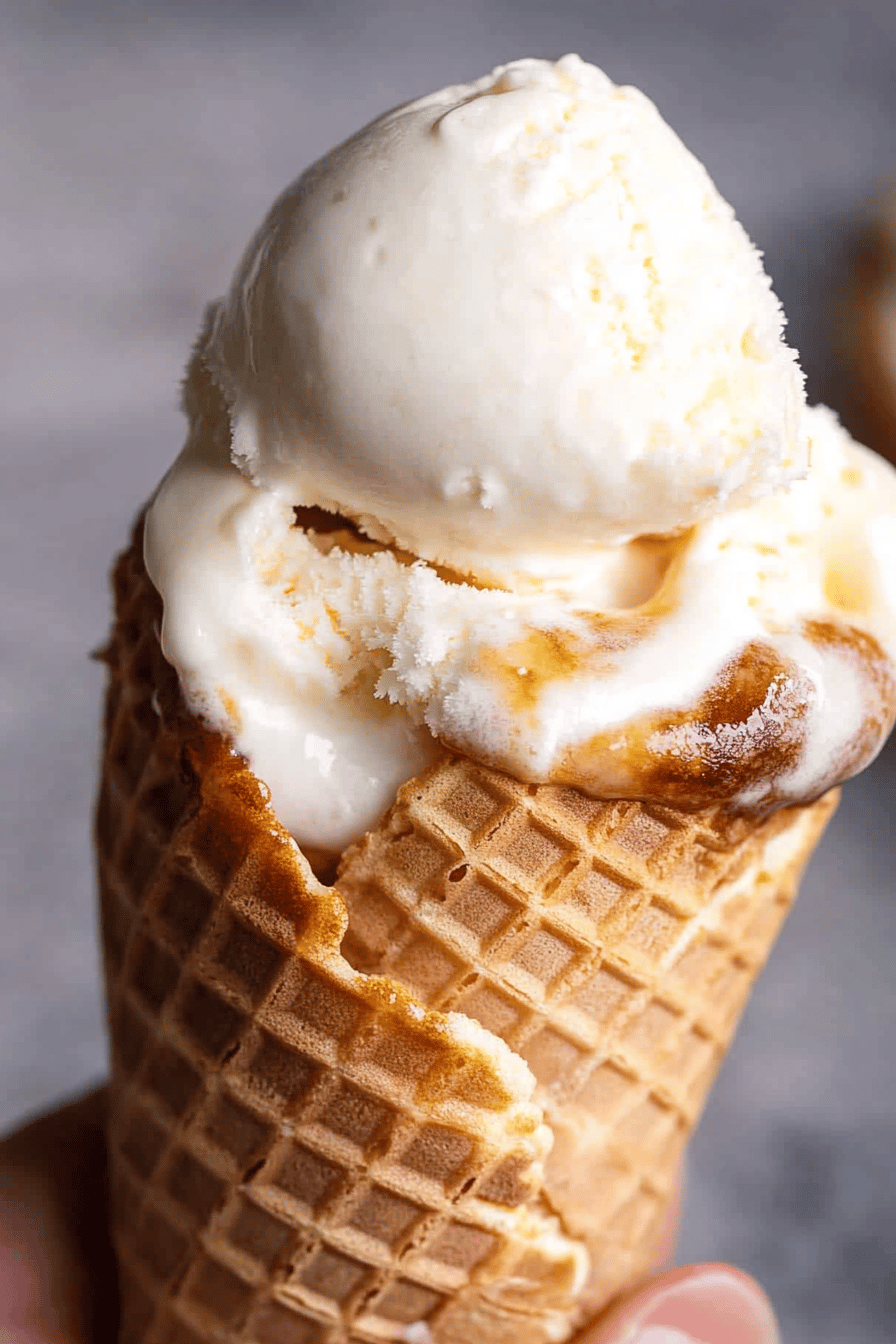 gluten-free ice cream cones slice on plate showing perfect texture and swirl pattern