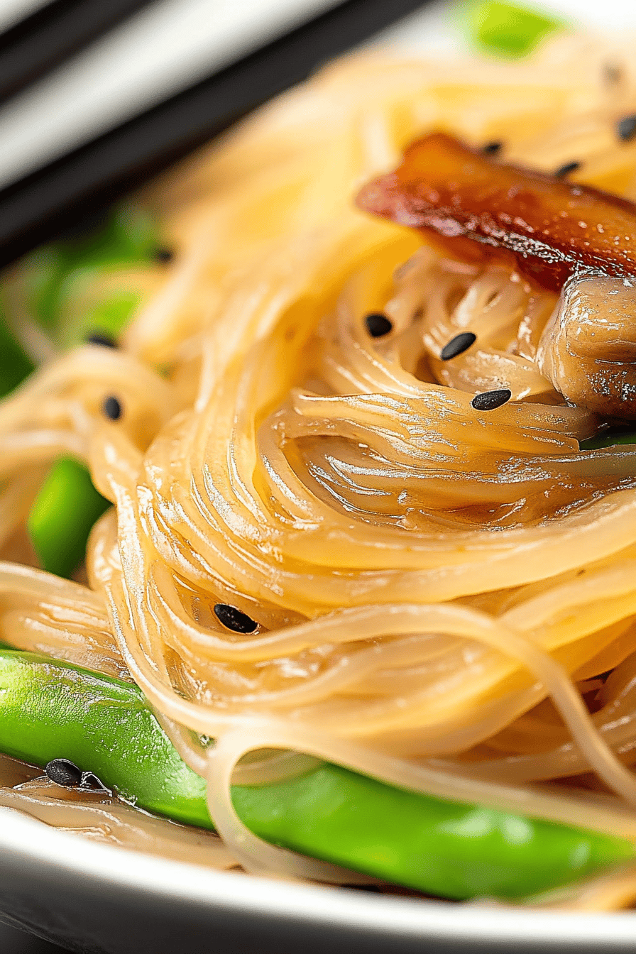 gluten-free rice noodles ingredients organized and measured on kitchen counter