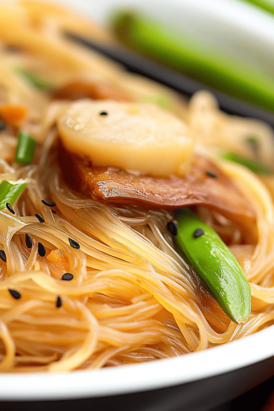 gluten-free rice noodles final dish beautifully presented and ready to serve