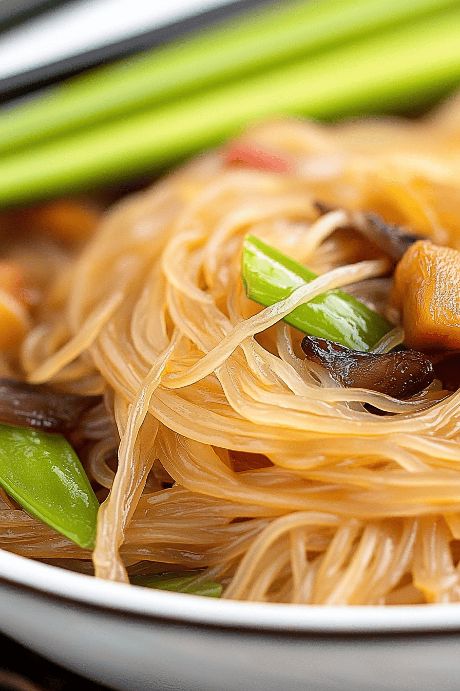 gluten-free rice noodles slice on plate showing perfect texture and swirl pattern