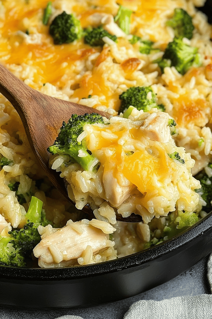 one-pot cheesy chicken broccoli rice final dish beautifully presented and ready to serve