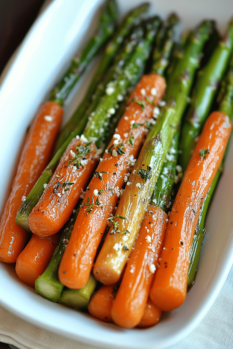 roast asparagus carrots ingredients organized and measured on kitchen counter