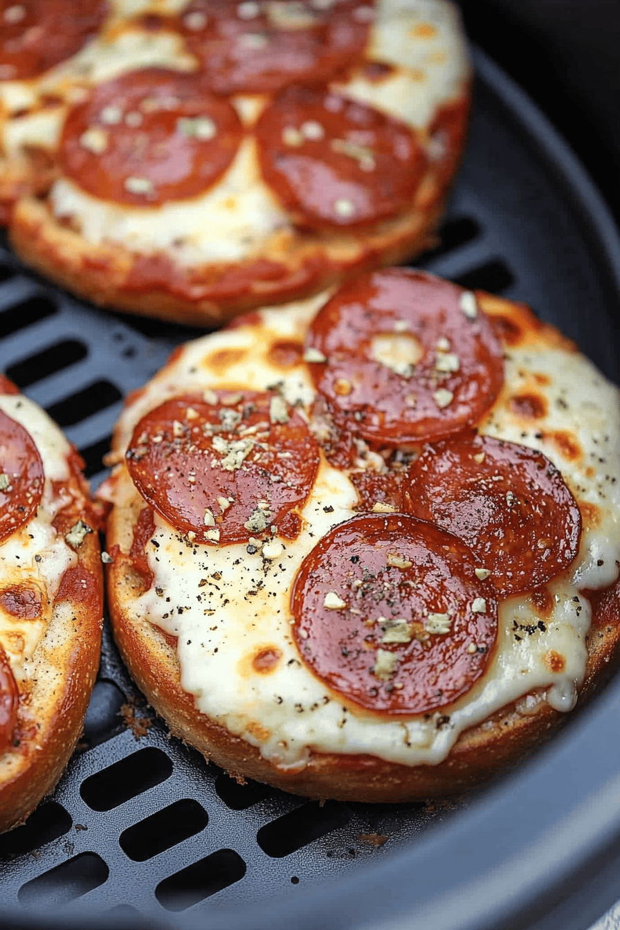 Air Fryer Bagel Pizzas ingredients organized and measured on kitchen counter