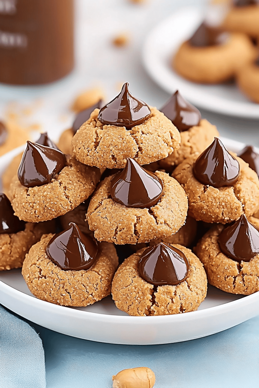 Peanut butter blossoms slice on plate showing perfect texture and swirl pattern