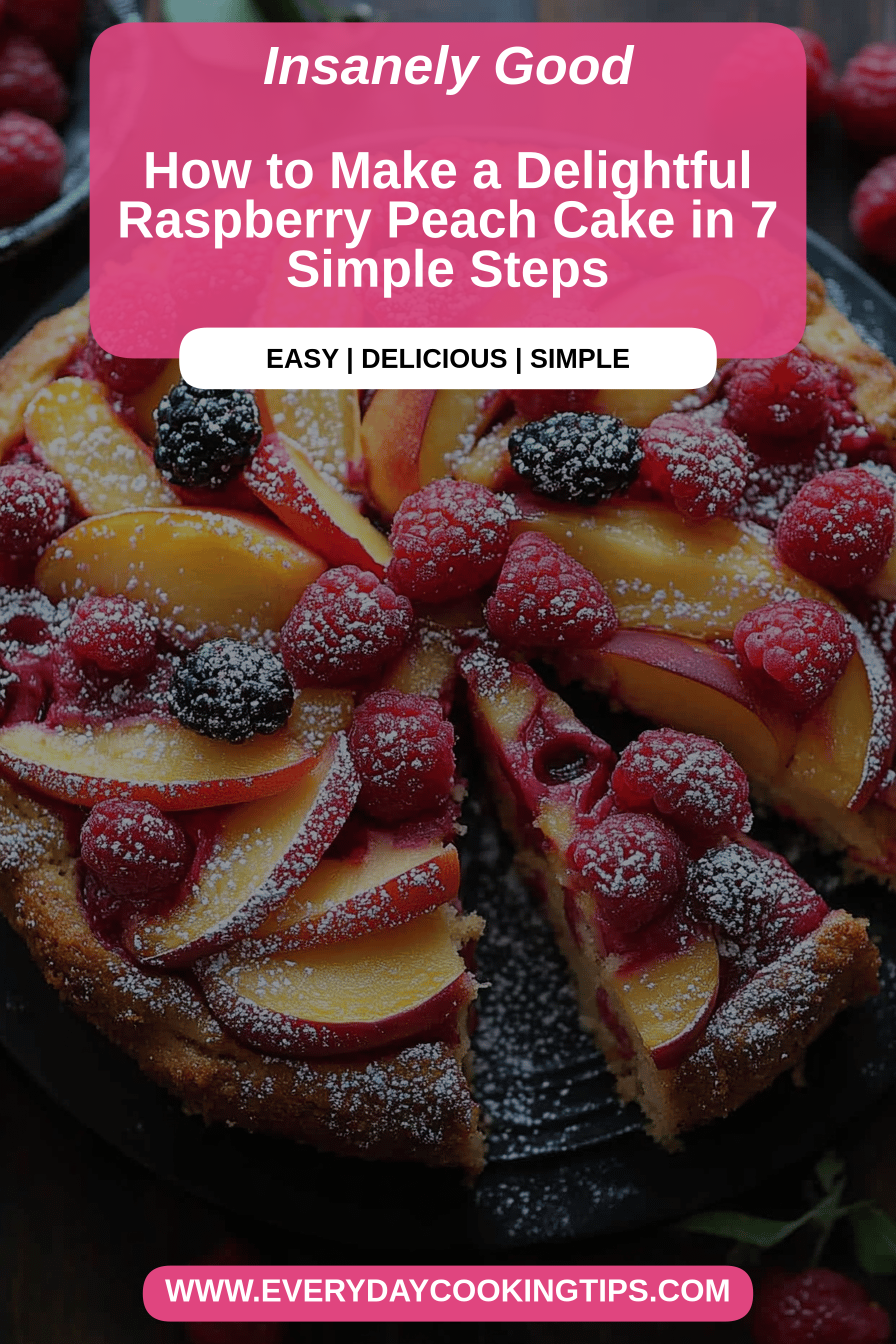 Raspberry Peach Cake final dish beautifully presented and ready to serve