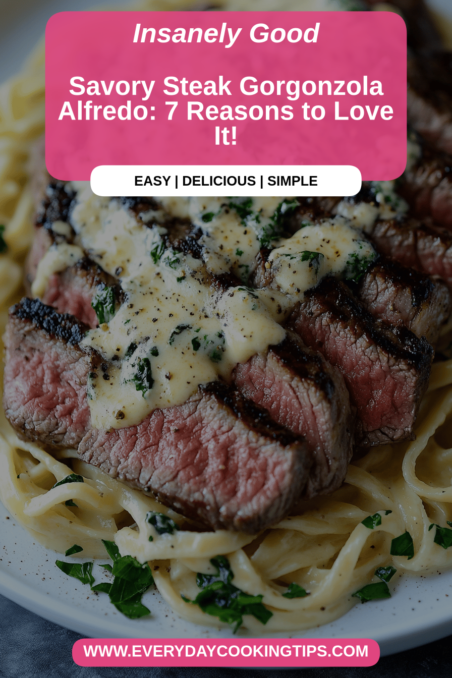 Steak Gorgonzola Alfredo final dish beautifully presented and ready to serve