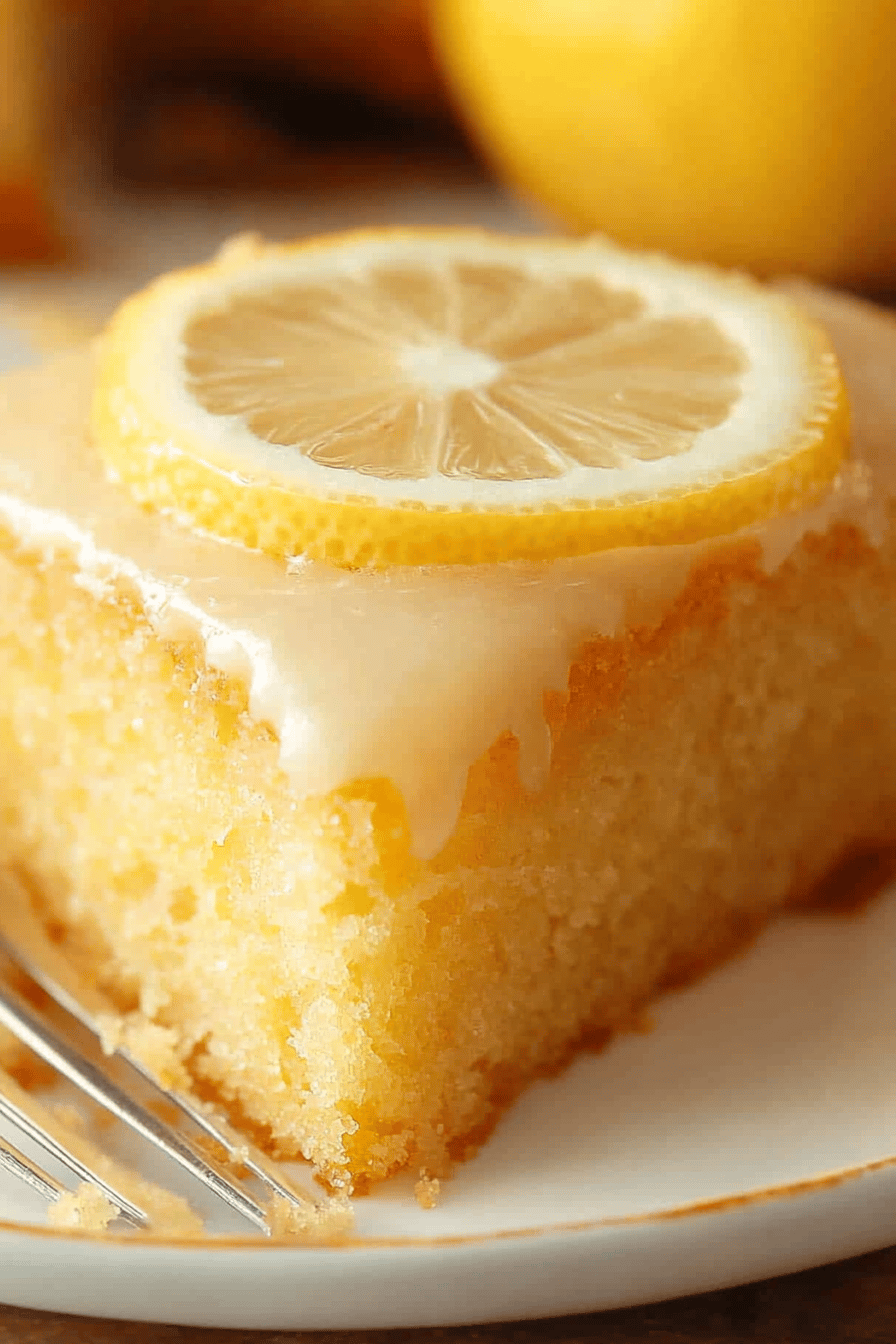 lemon olive oil cake slice on plate showing perfect texture and swirl pattern